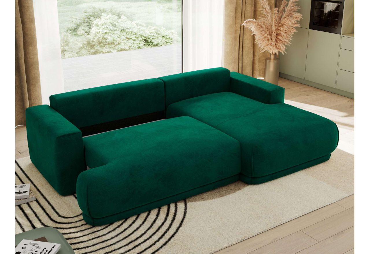 Narożnik RINA L - strona prawa - ciemnozielony, welwet