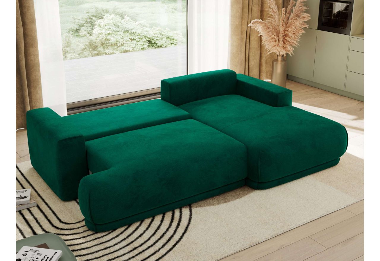 Narożnik RINA L - strona prawa - ciemnozielony, welwet