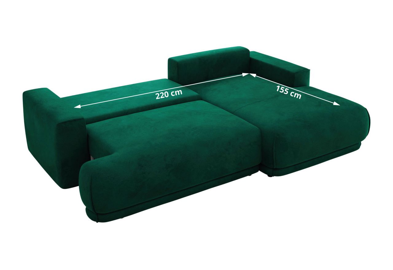 Narożnik RINA L - strona prawa - ciemnozielony, welwet