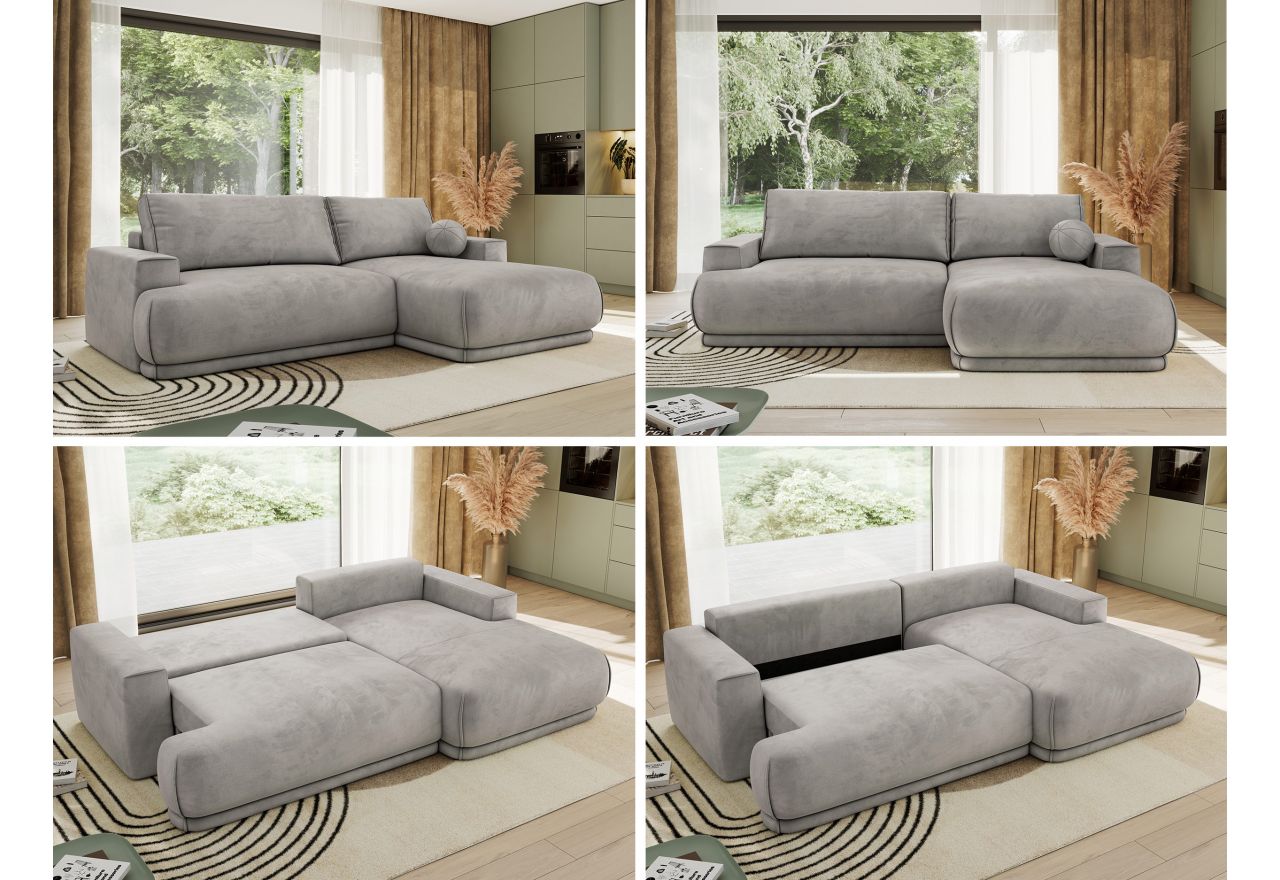 Narożnik RINA L - strona prawa - jasnoszary, welwet