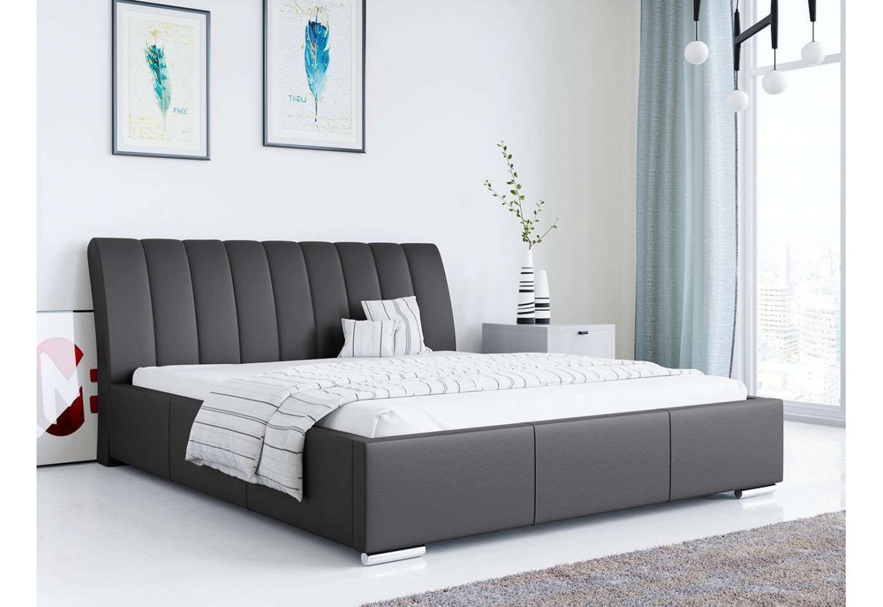 Nowoczesne łóżko tapicerowane w czarnej ecoskórze do sypialni - MARLEN 120x200 cm / MADRYT 9100