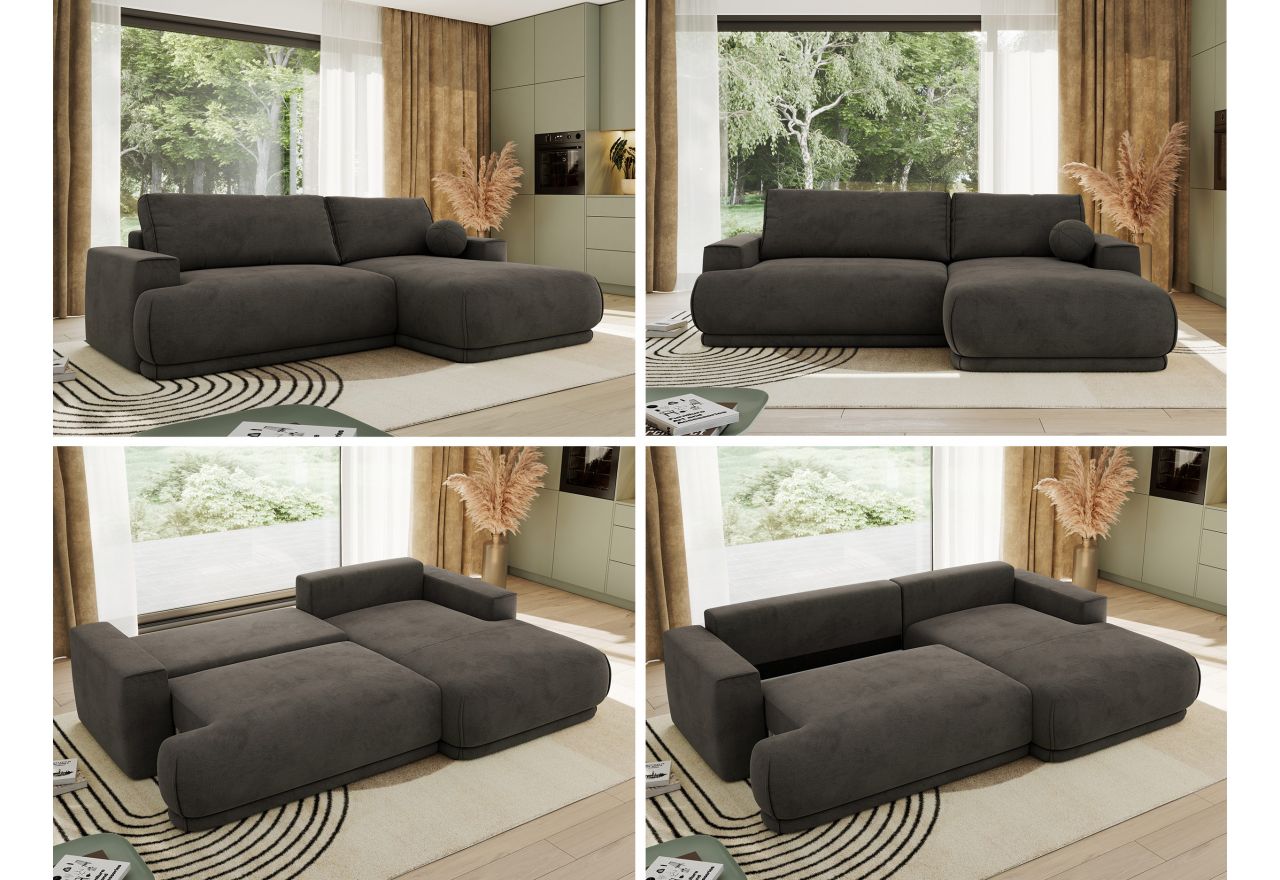 Narożnik RINA L - strona prawa - ciemnoszary, welwet