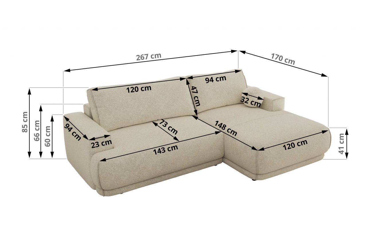 Narożnik RINA L - strona prawa - kremowy, struktura