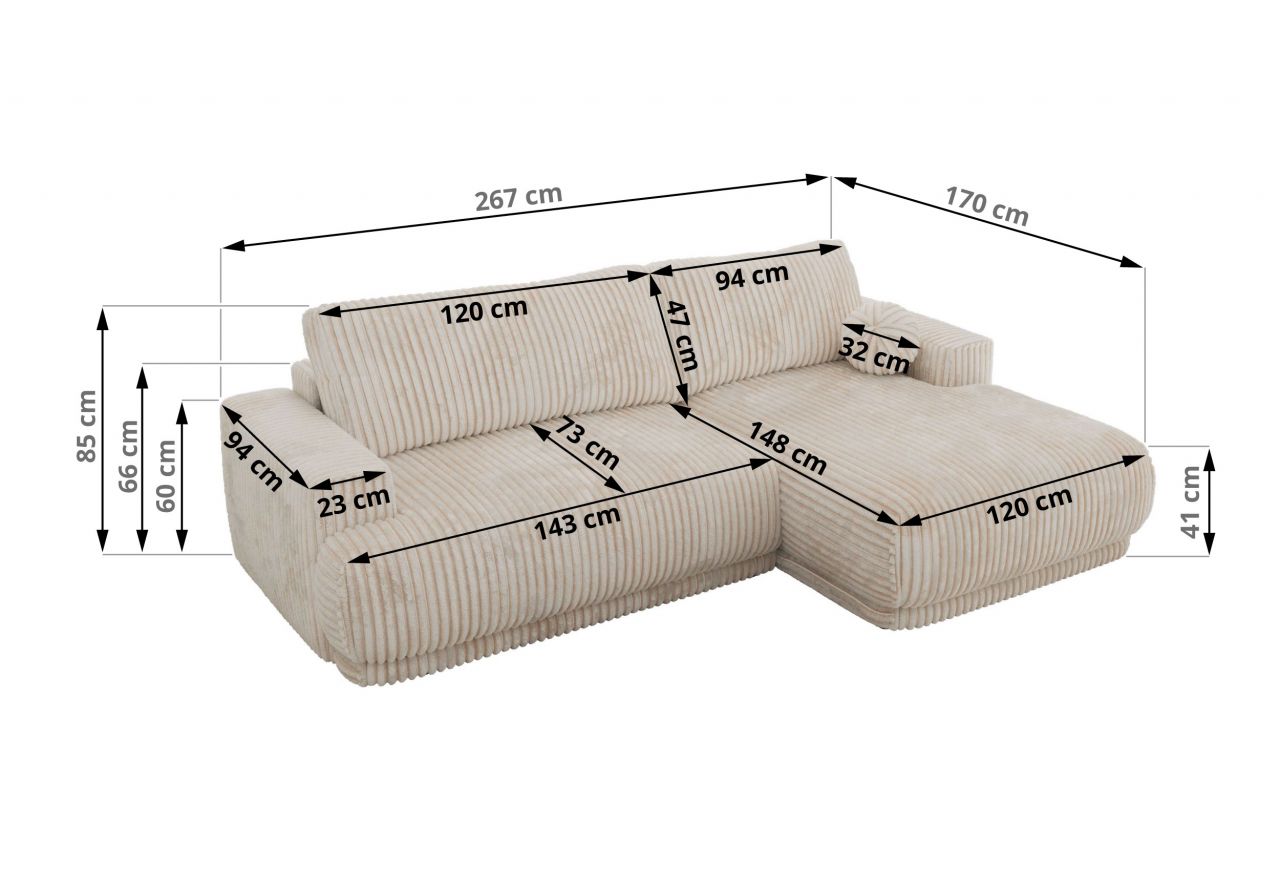 Narożnik RINA L - strona prawa - beżowy, sztruks