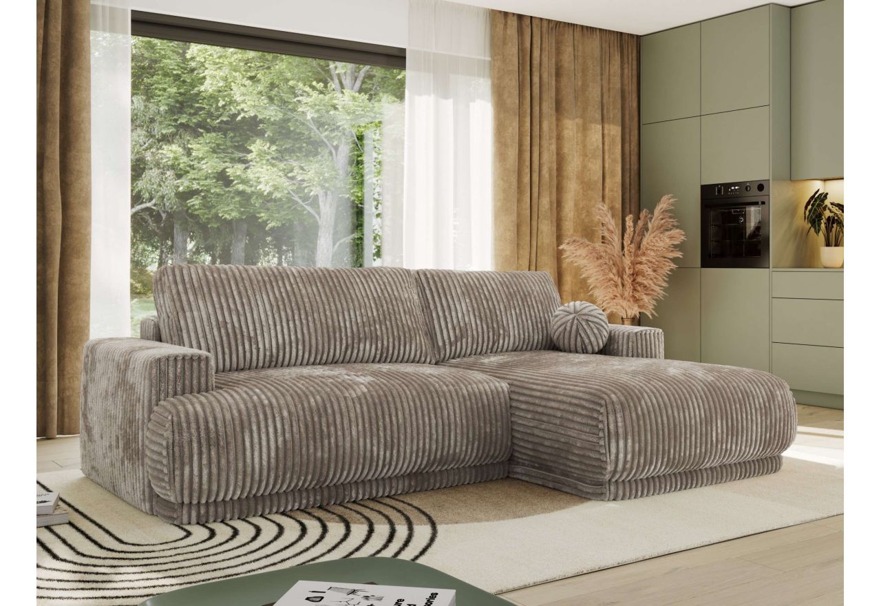 Narożnik RINA L - strona prawa - jasnobrązowy, sztruks