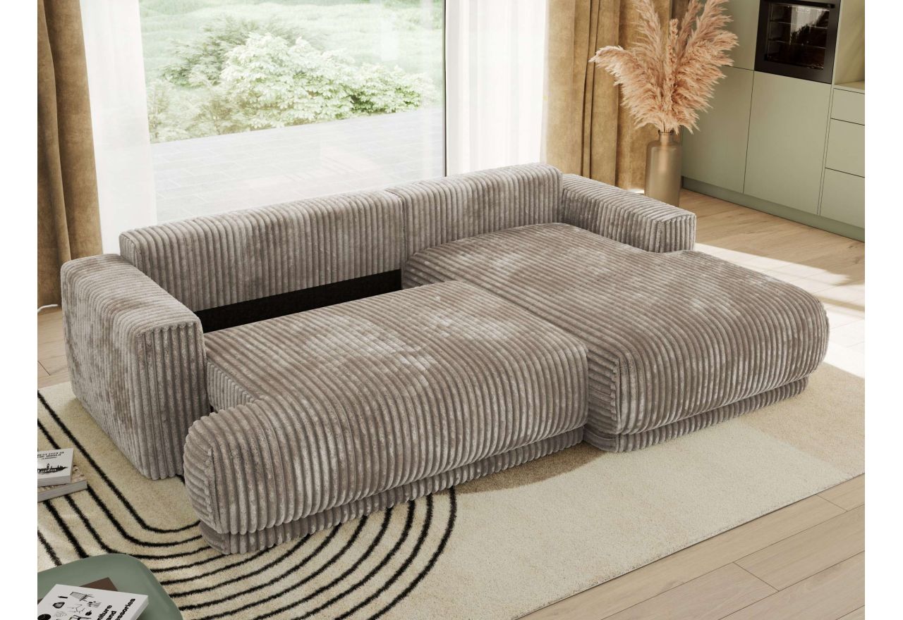 Narożnik RINA L - strona prawa - jasnobrązowy, sztruks