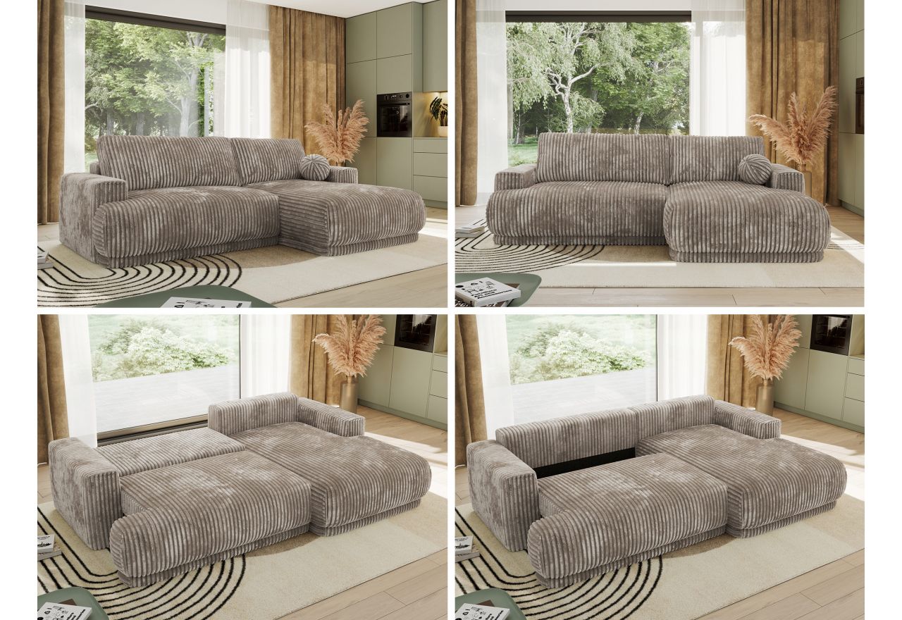 Narożnik RINA L - strona prawa - jasnobrązowy, sztruks