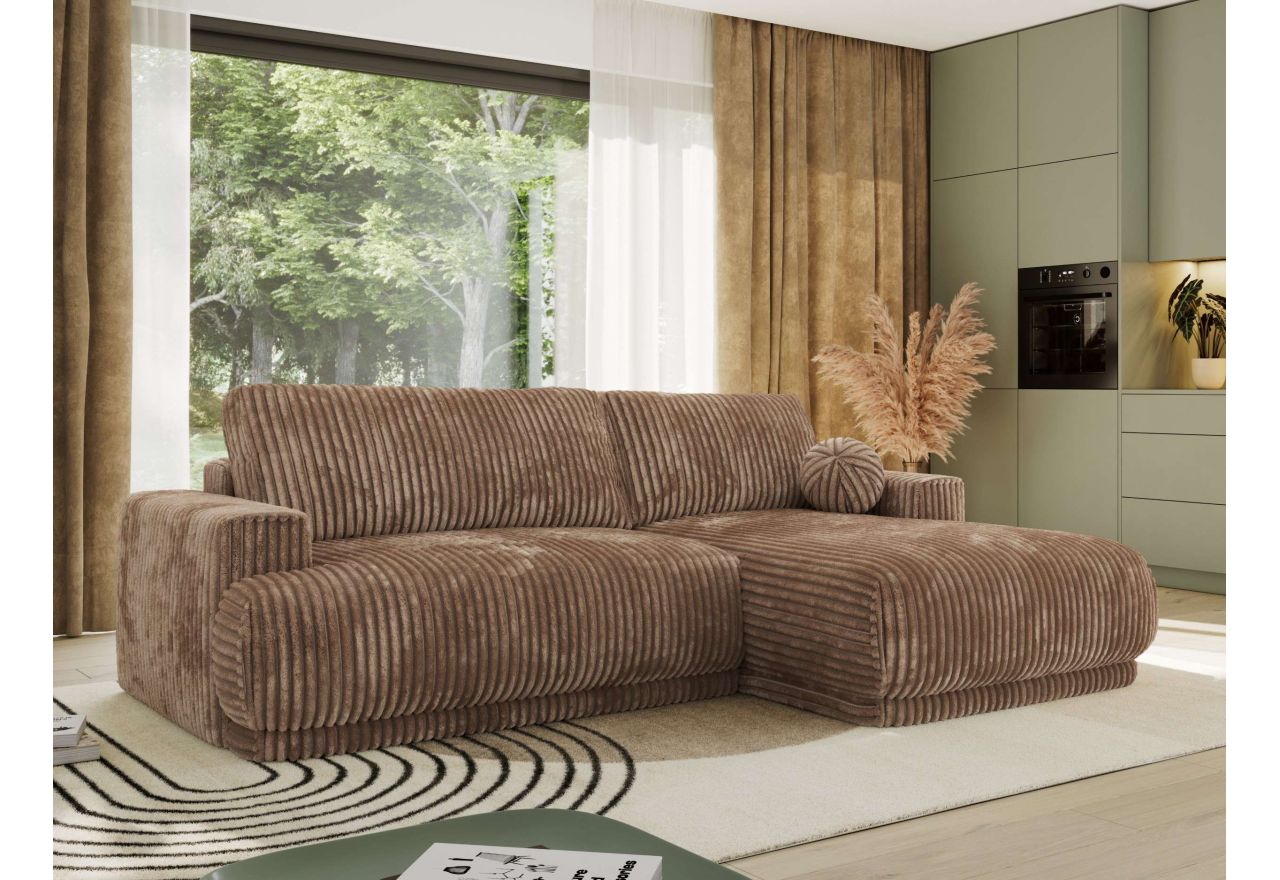 Narożnik RINA L - strona prawa - brązowy, sztruks