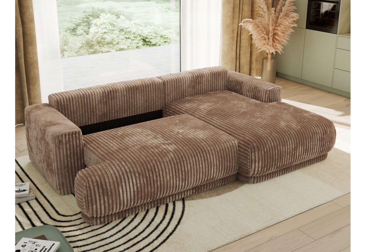 Narożnik RINA L - strona prawa - brązowy, sztruks