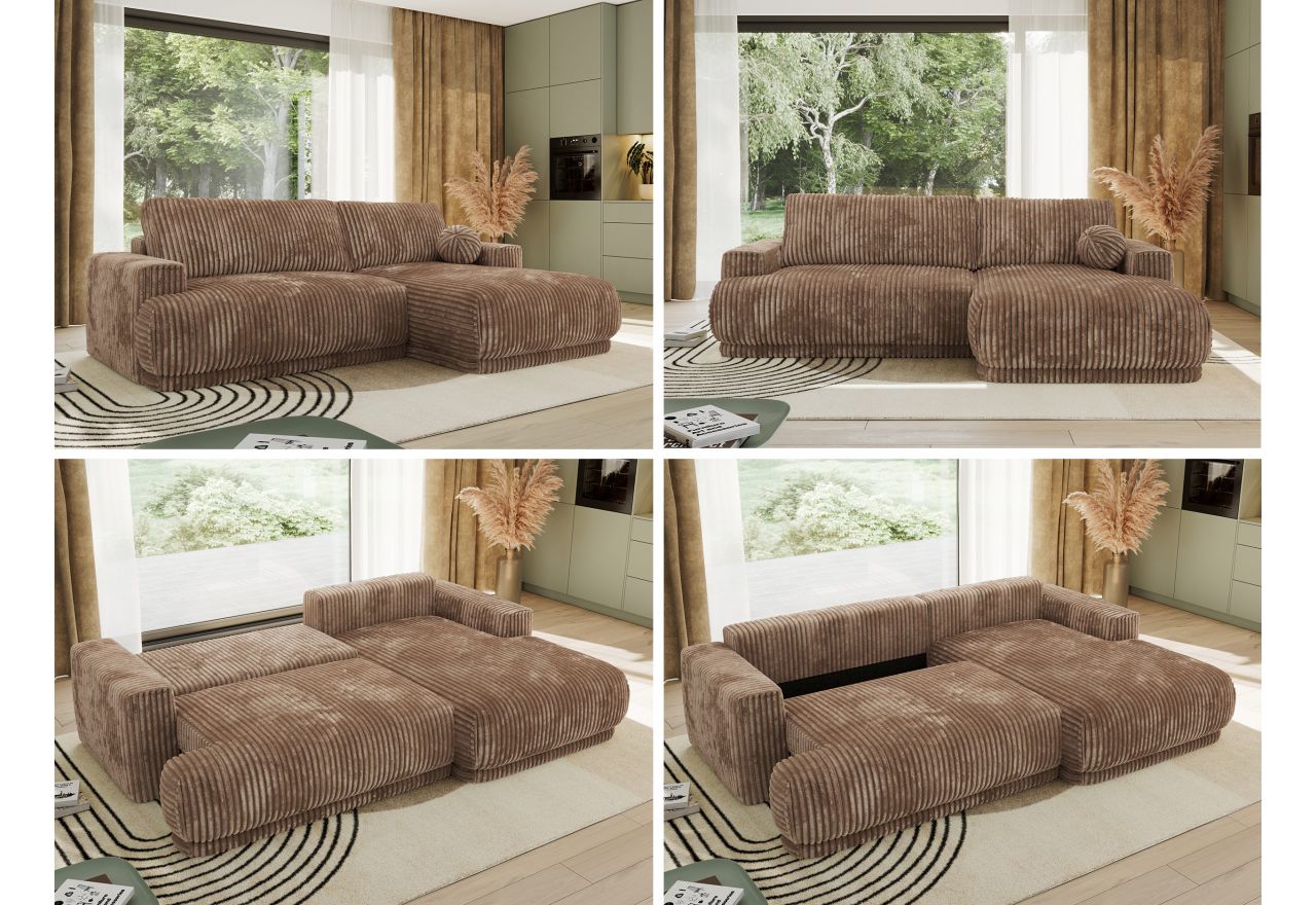 Narożnik RINA L - strona prawa - brązowy, sztruks