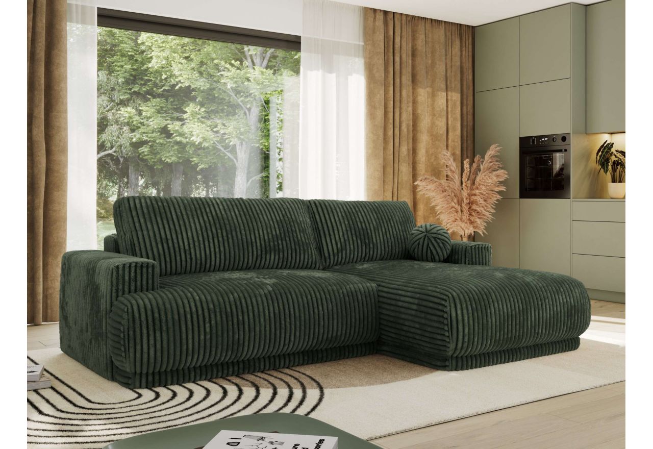 Narożnik RINA L - strona prawa - ciemnozielony, sztruks