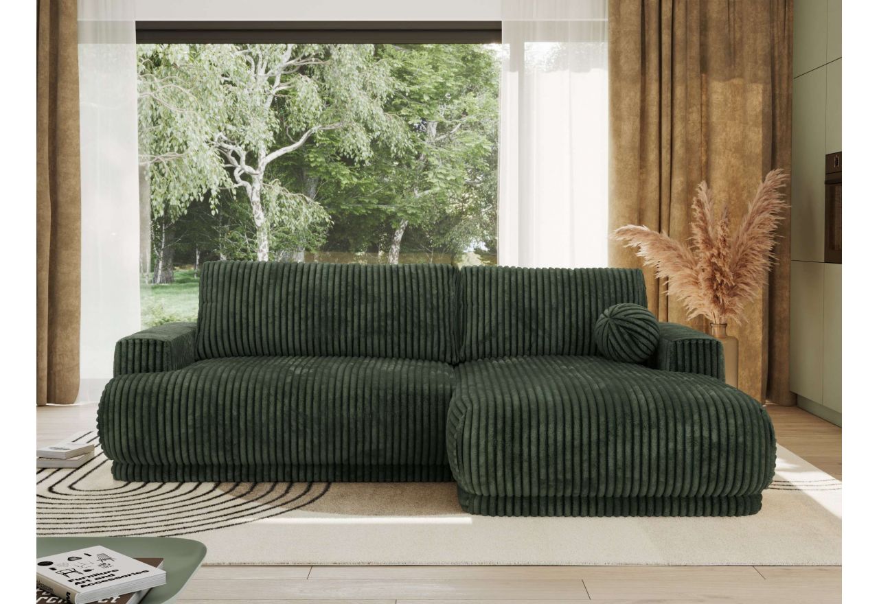 Narożnik RINA L - strona prawa - ciemnozielony, sztruks