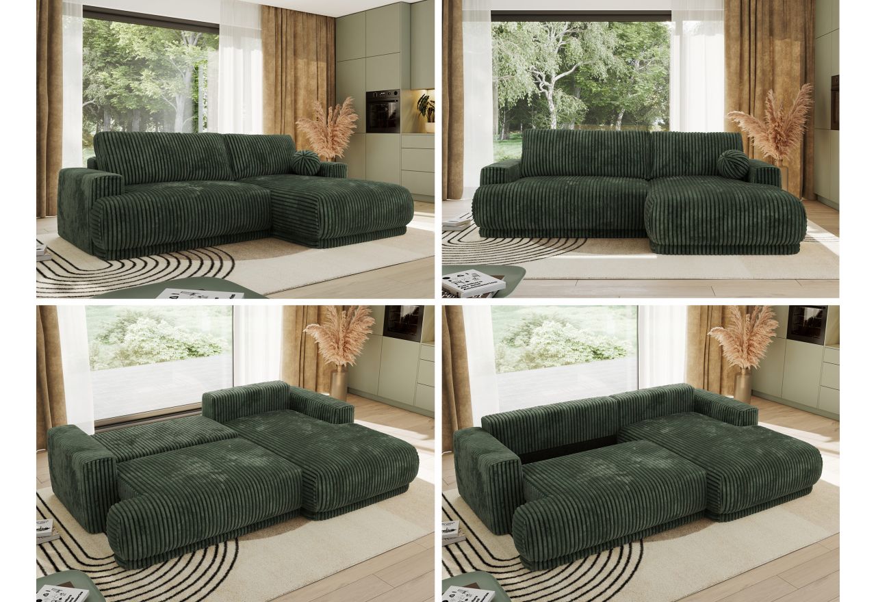 Narożnik RINA L - strona prawa - ciemnozielony, sztruks