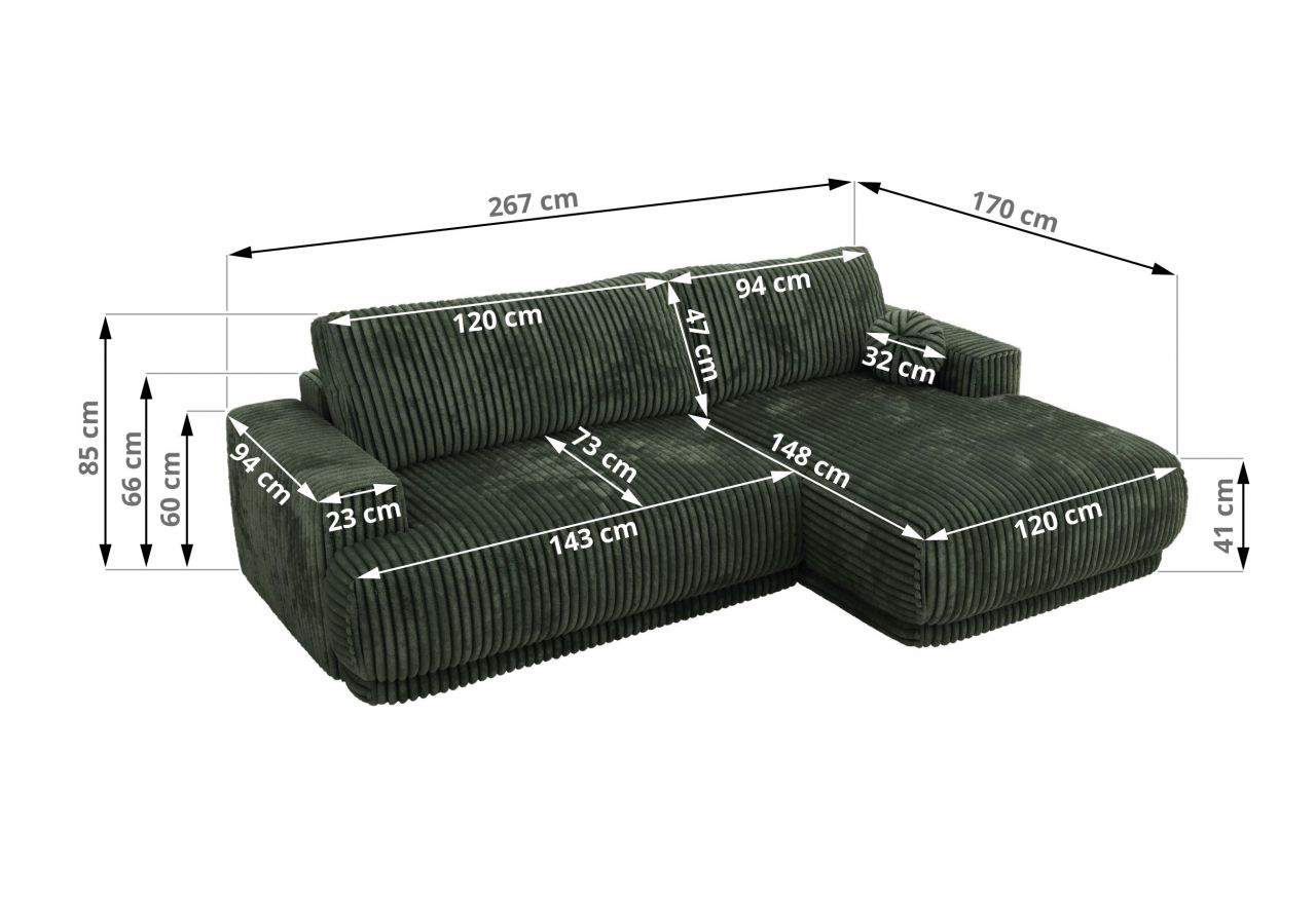 Narożnik RINA L - strona prawa - ciemnozielony, sztruks