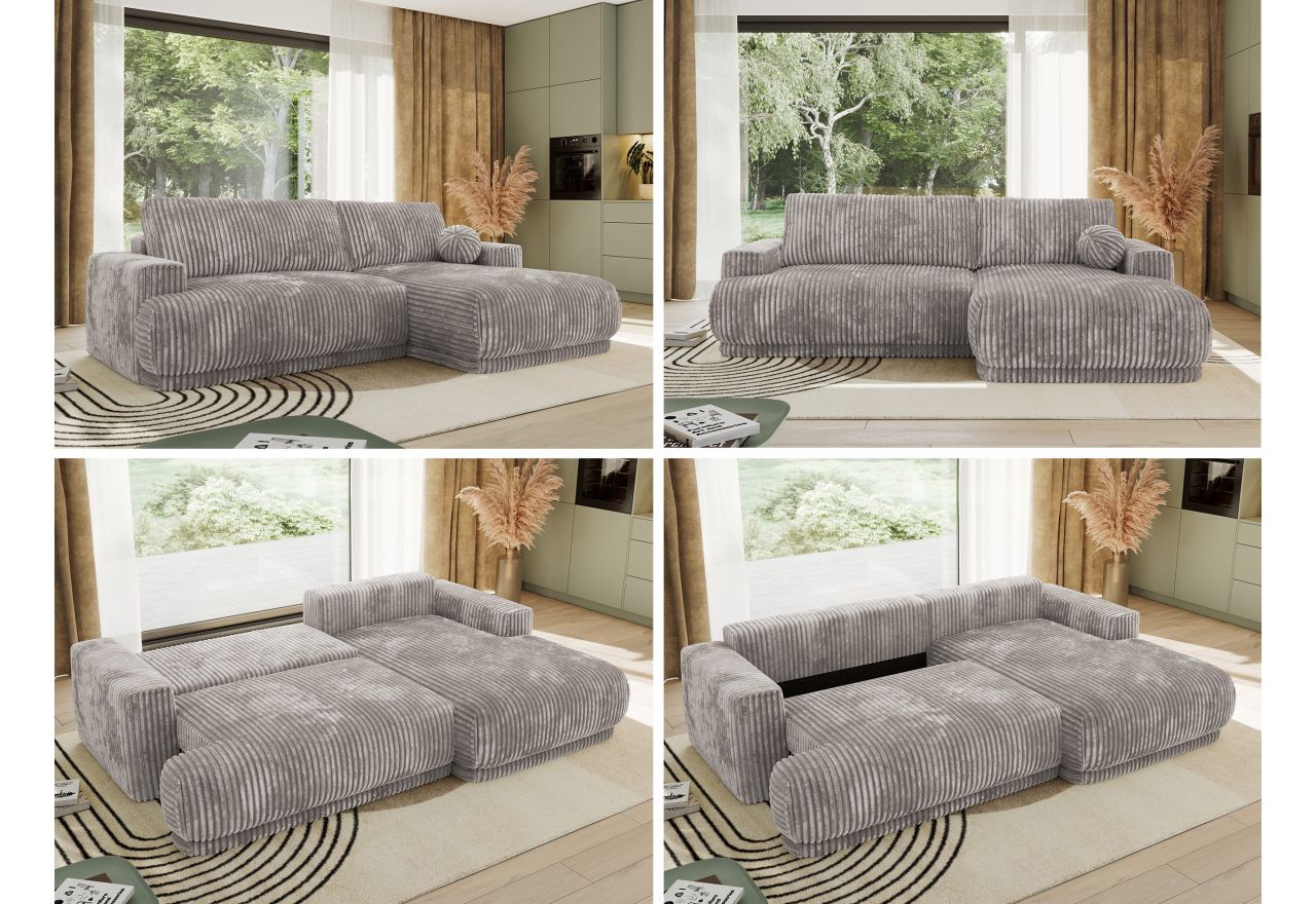 Narożnik RINA L - strona prawa - jasnoszary, sztruks