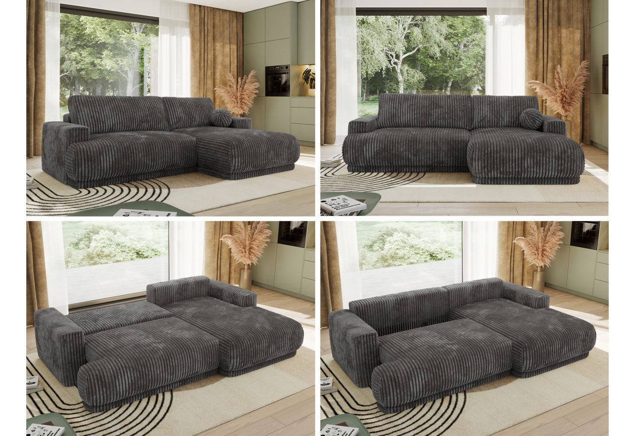 Narożnik RINA L - strona prawa - szary, sztruks