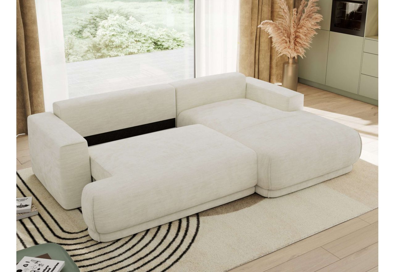 Narożnik RINA L - strona prawa - kremowy, szenil gładki