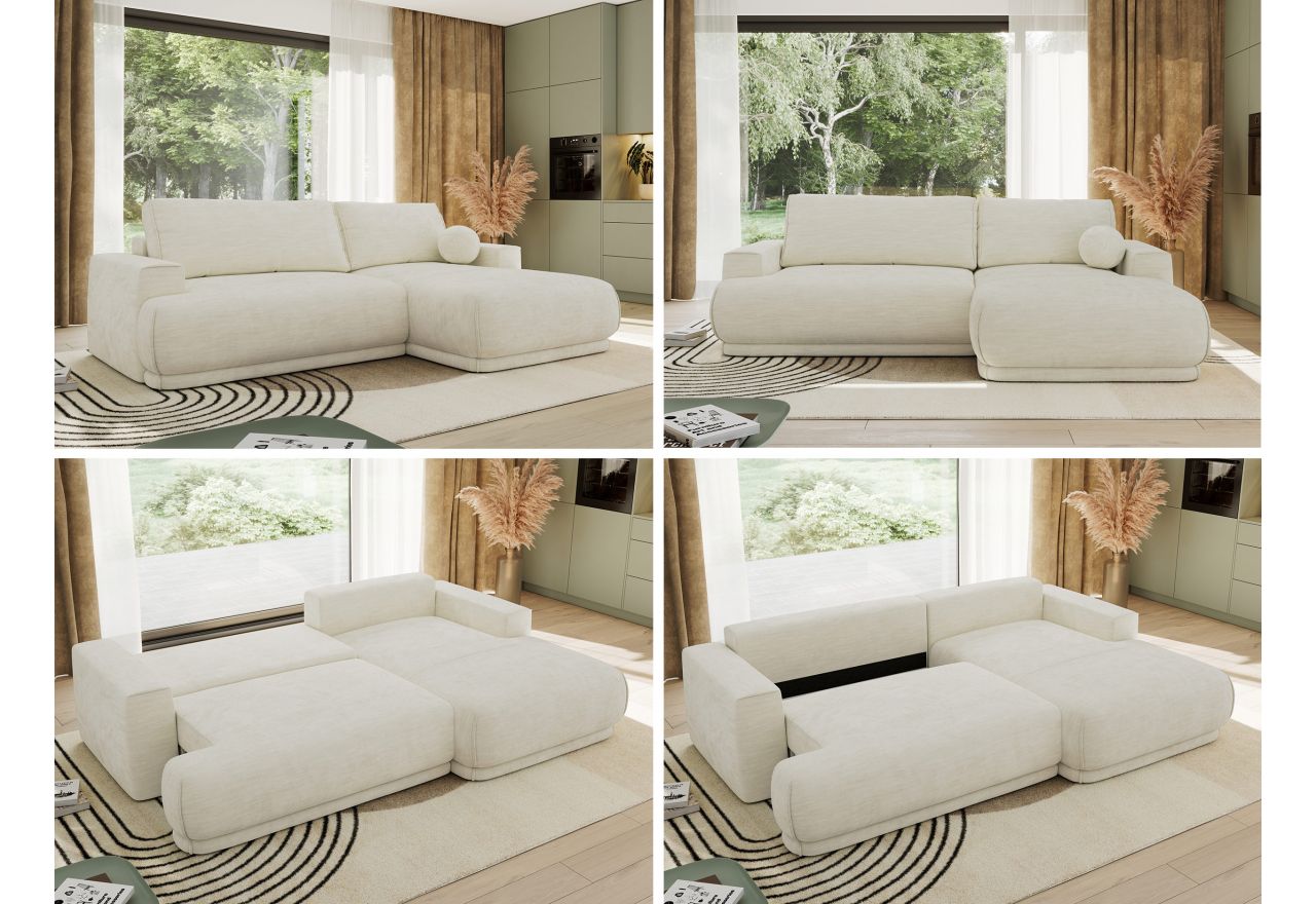 Narożnik RINA L - strona prawa - kremowy, szenil gładki