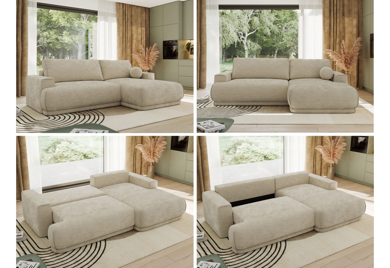 Narożnik RINA L - strona prawa - beżowy, szenil gładki