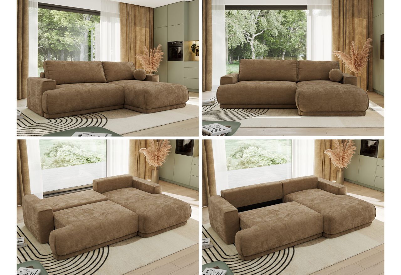 Narożnik RINA L - strona prawa - brązowy, szenil gładki