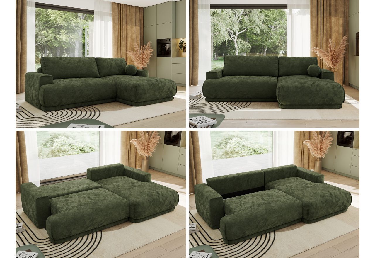 Narożnik RINA L - strona prawa - ciemnozielony, szenil gładki