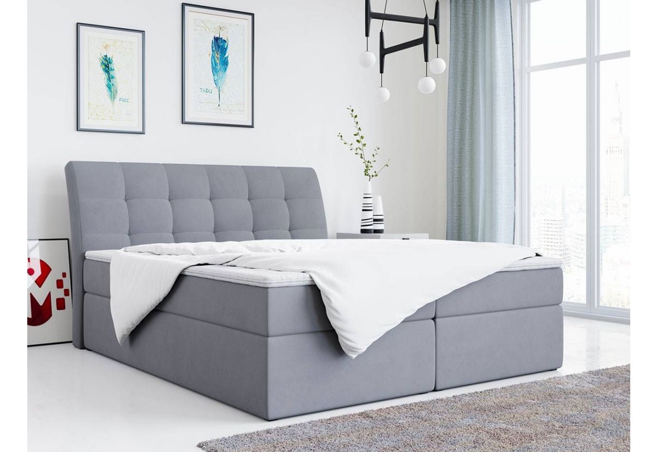 Szare łóżko 140x200 cm kontynentalne z wygodnym materacem i wysokim wezgłowiem - DINGO / Casablanca 2314