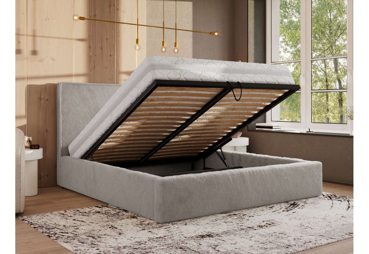 Łóżko tapicerowane CORIVO CLASSIC 160x200 - jasnoszary, plusz