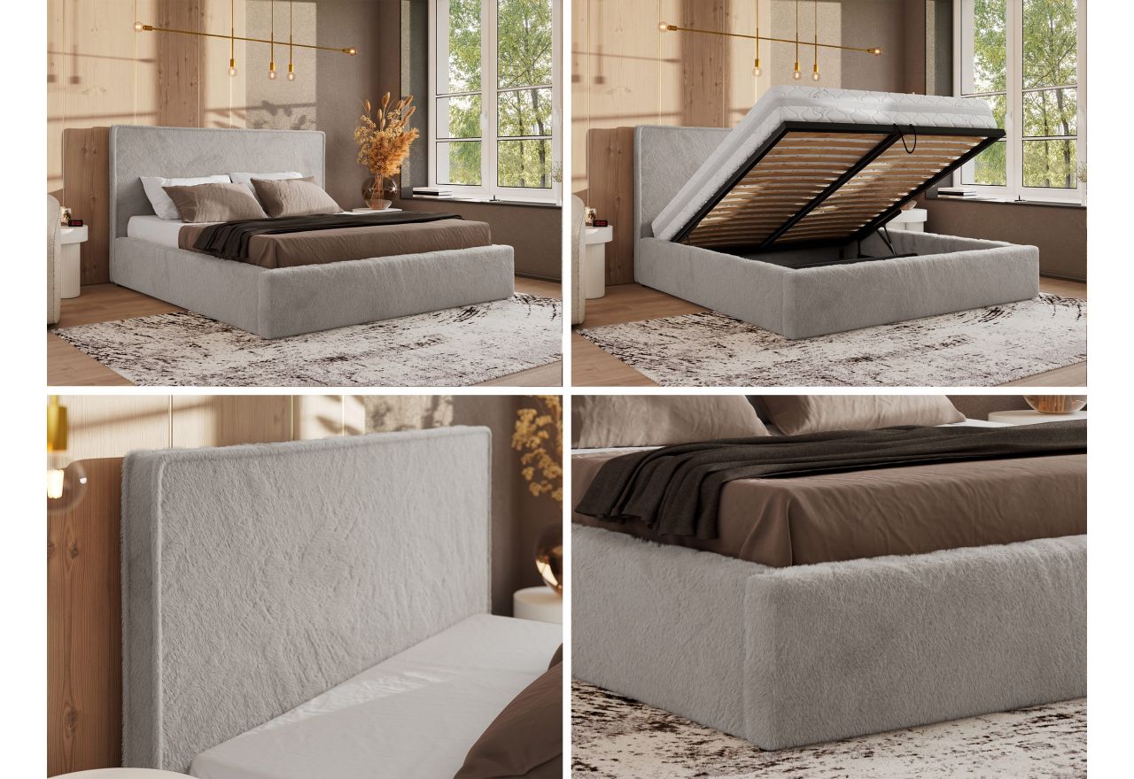 Łóżko tapicerowane CORIVO CLASSIC 140x200 - materac piankowy - jasnoszary, plusz