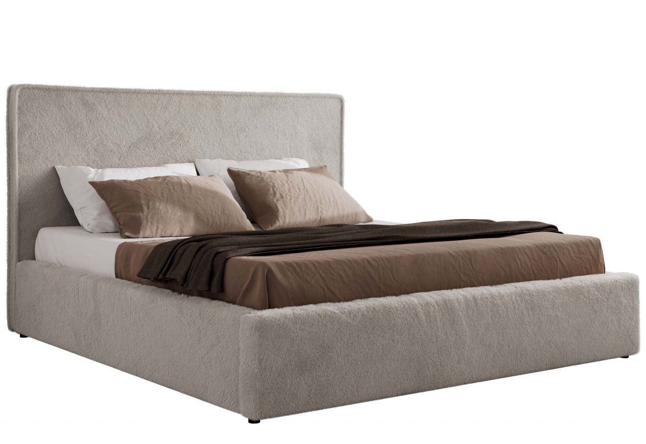 Łóżko tapicerowane CORIVO CLASSIC 160x200 - materac pocket - jasnoszary, plusz