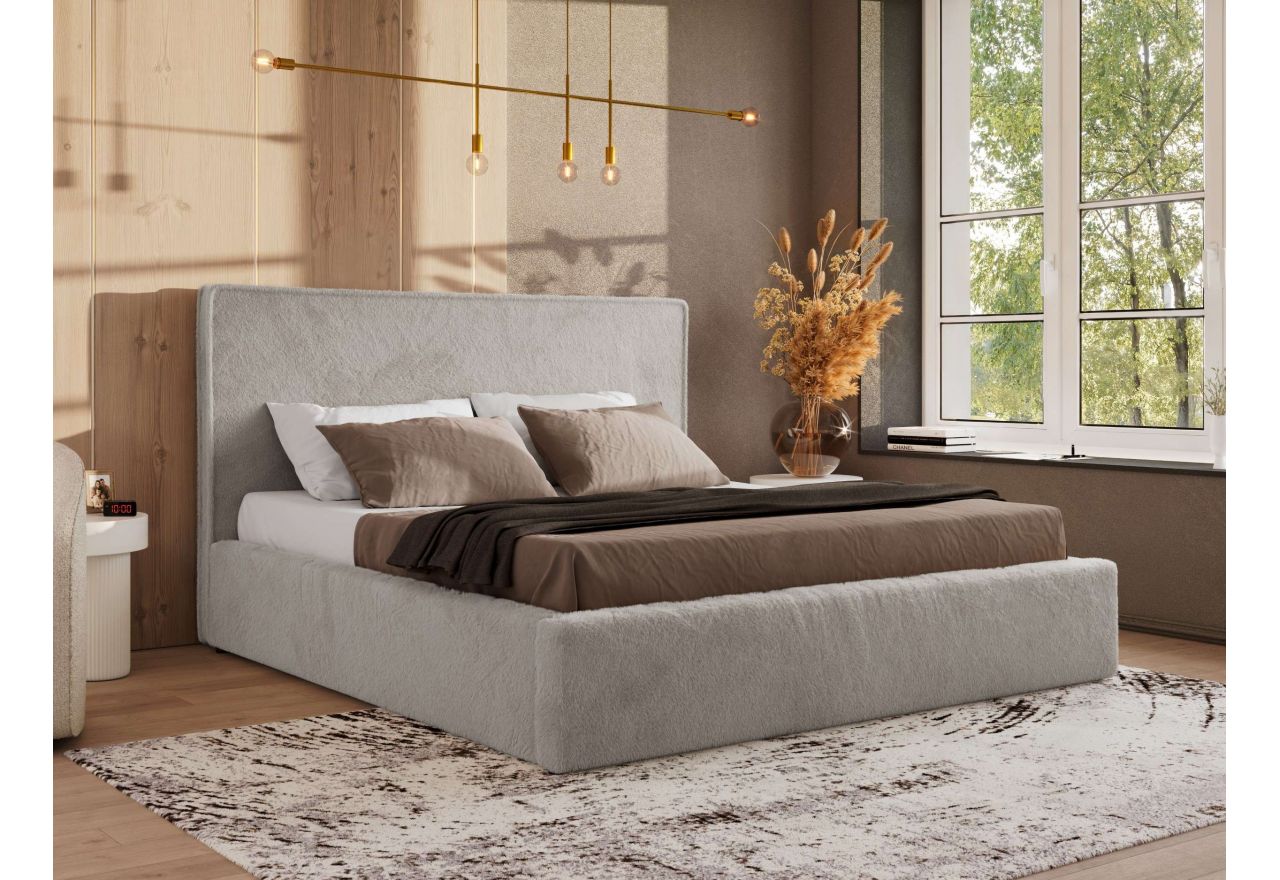 Łóżko tapicerowane CORIVO CLASSIC 200x200 - materac pocket - jasnoszary, plusz