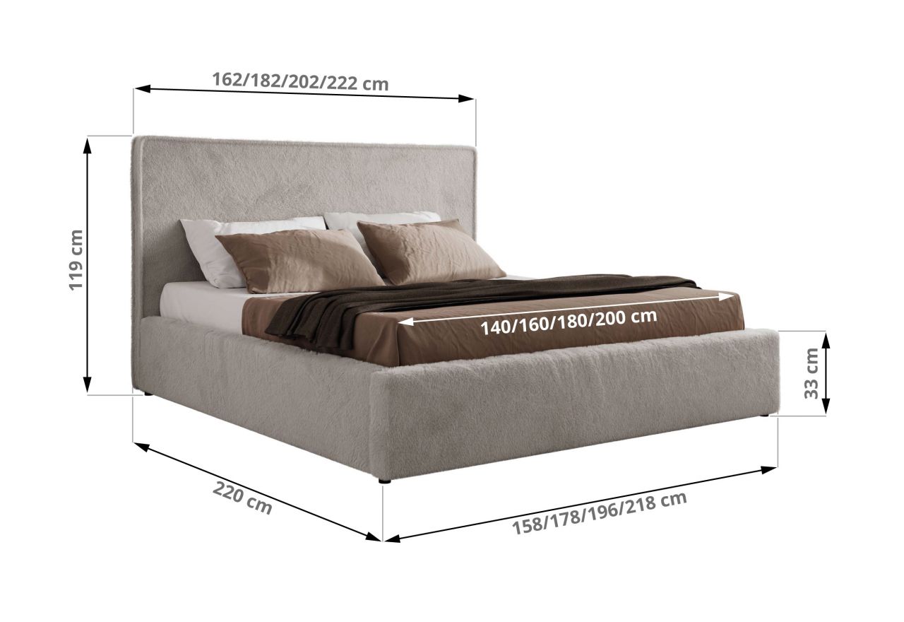 Łóżko tapicerowane CORIVO CLASSIC 140x200 - materac multipocket - jasnoszary, plusz