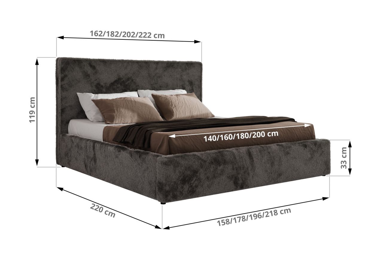 Łóżko tapicerowane CORIVO CLASSIC 140x200 - materac pocket - ciemnoszary, plusz