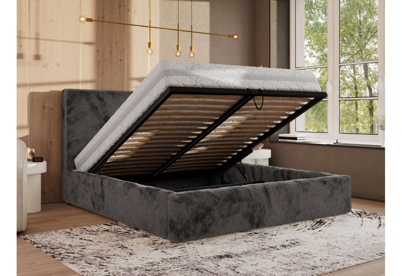 Łóżko tapicerowane CORIVO CLASSIC 180x200 - materac pocket - ciemnoszary, plusz