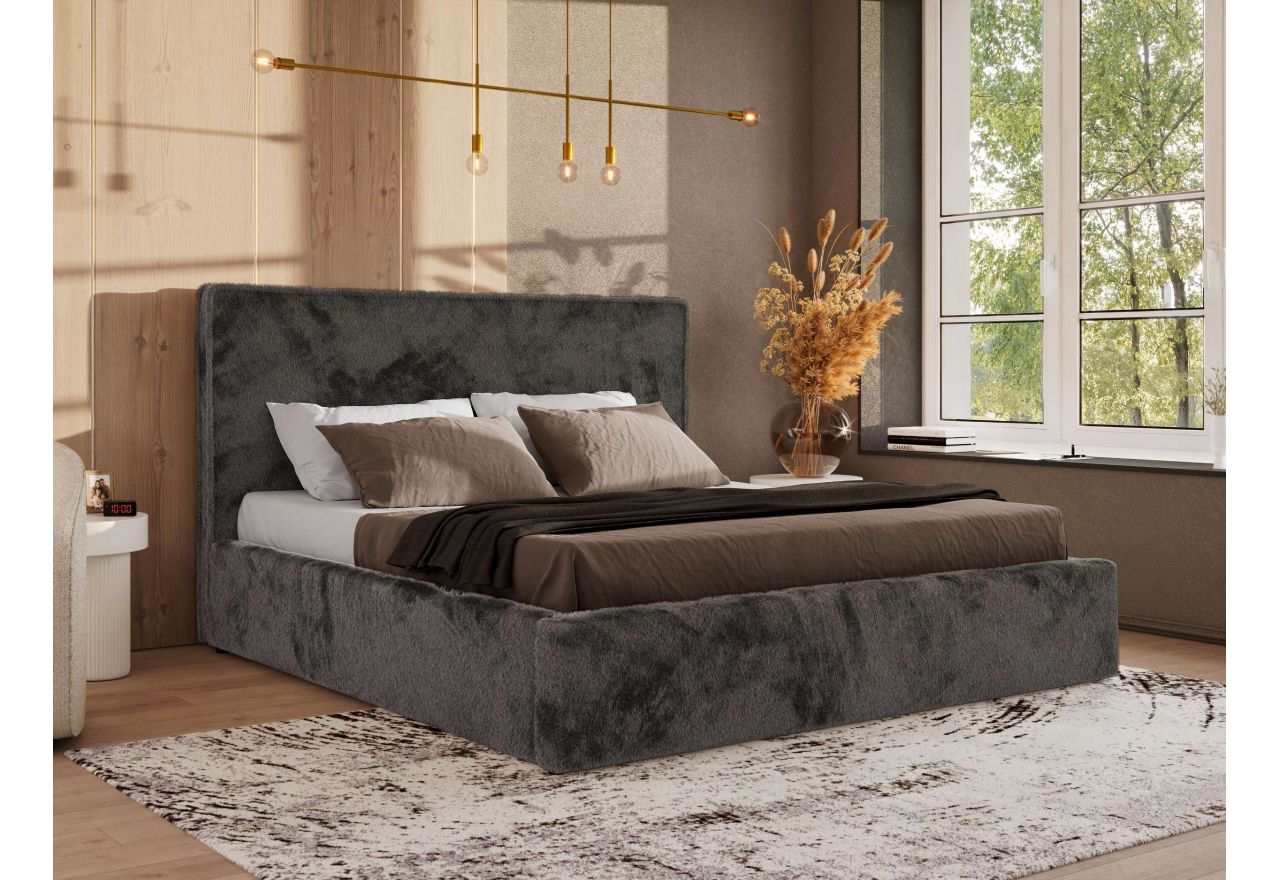 Łóżko tapicerowane CORIVO CLASSIC 140x200 - materac multipocket - ciemnoszary, plusz