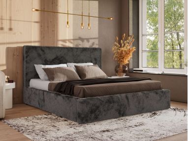 Łóżko tapicerowane CORIVO CLASSIC 160x200 - materac multipocket - ciemnoszary, plusz