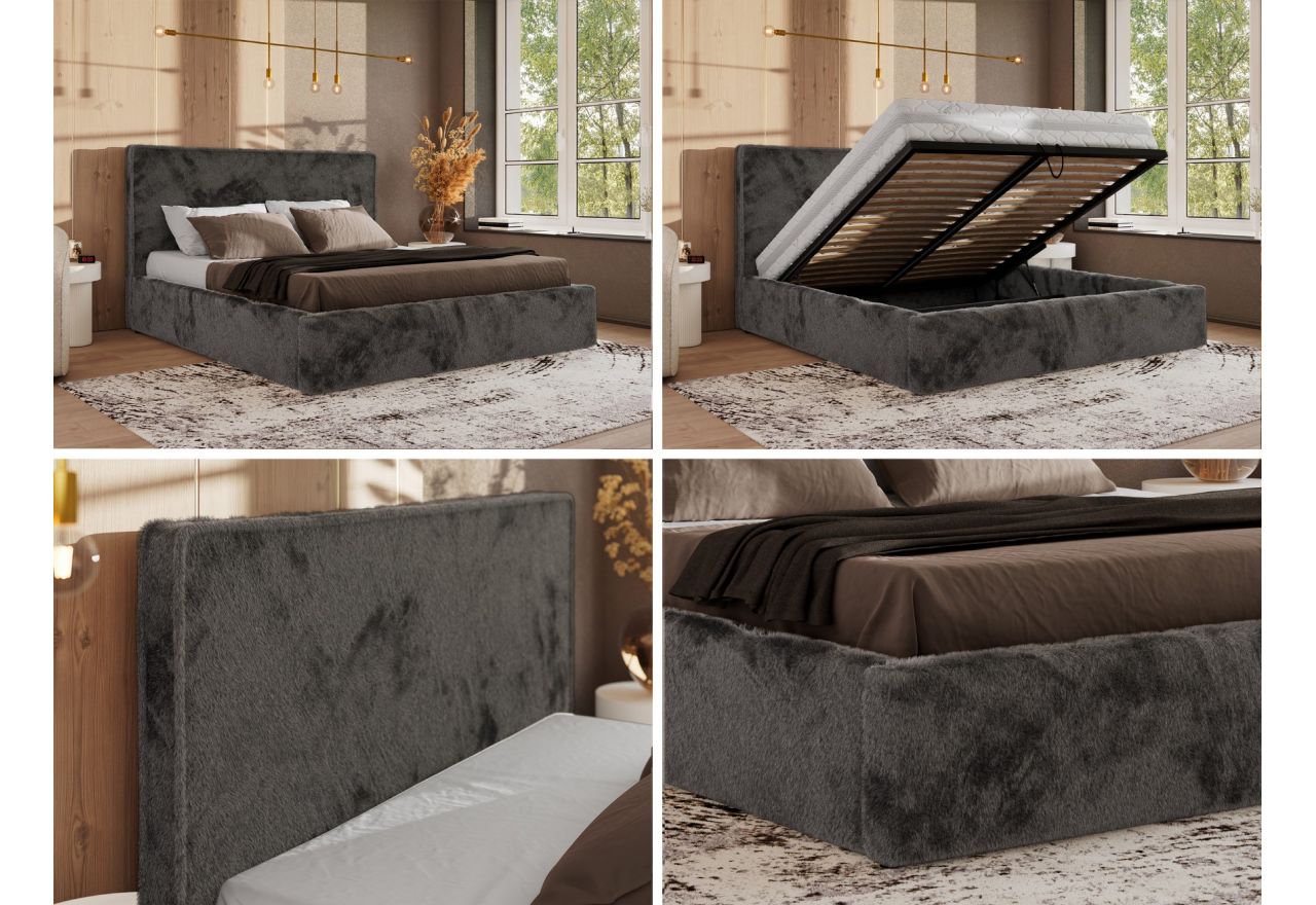 Łóżko tapicerowane CORIVO CLASSIC 180x200 - materac multipocket - ciemnoszary, plusz