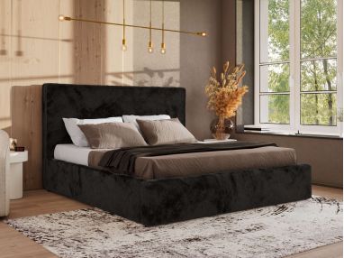 Łóżko tapicerowane CORIVO CLASSIC 200x200 - materac pocket - czarny, plusz