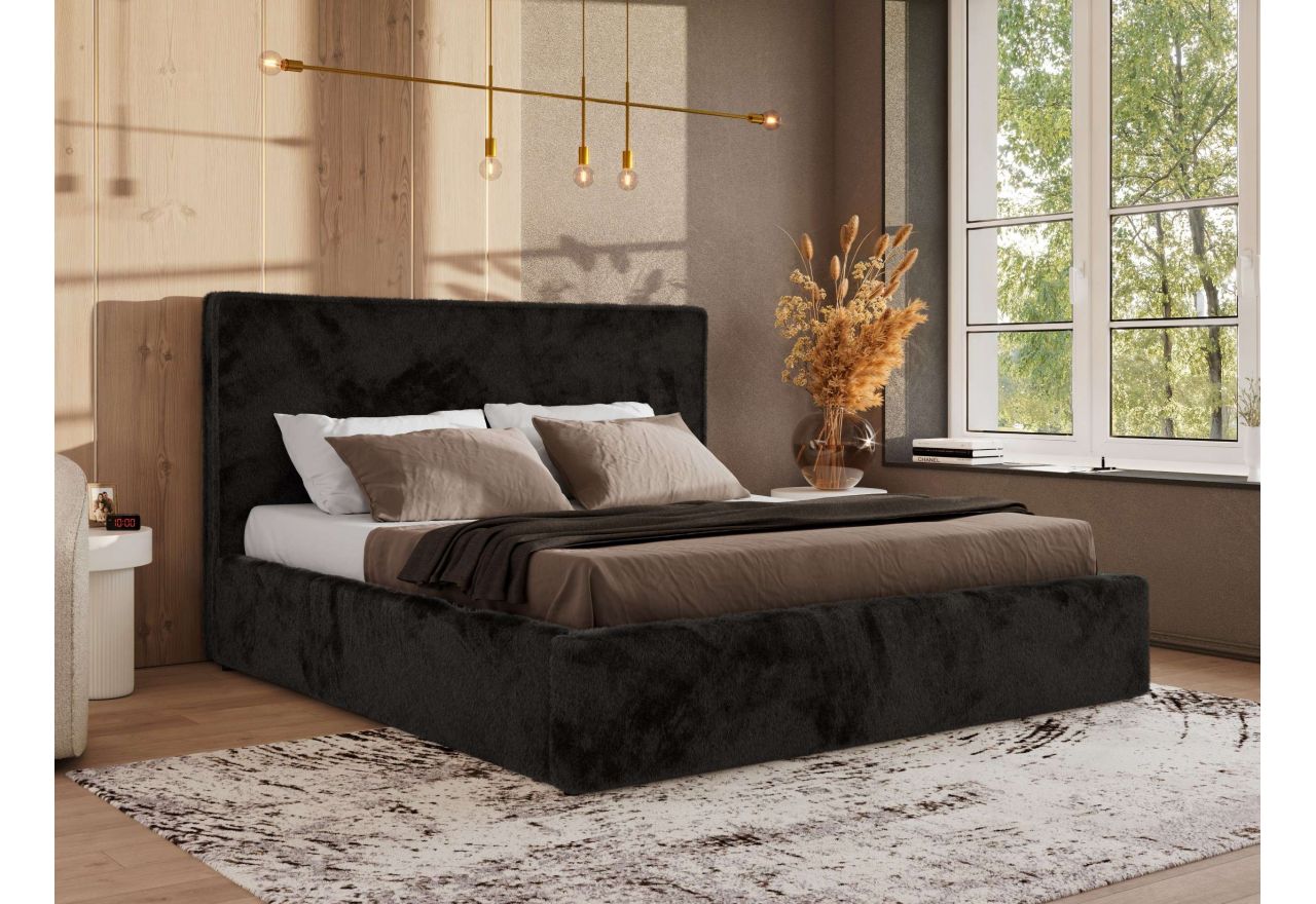 Łóżko tapicerowane CORIVO CLASSIC 140x200 - materac multipocket - czarny, plusz