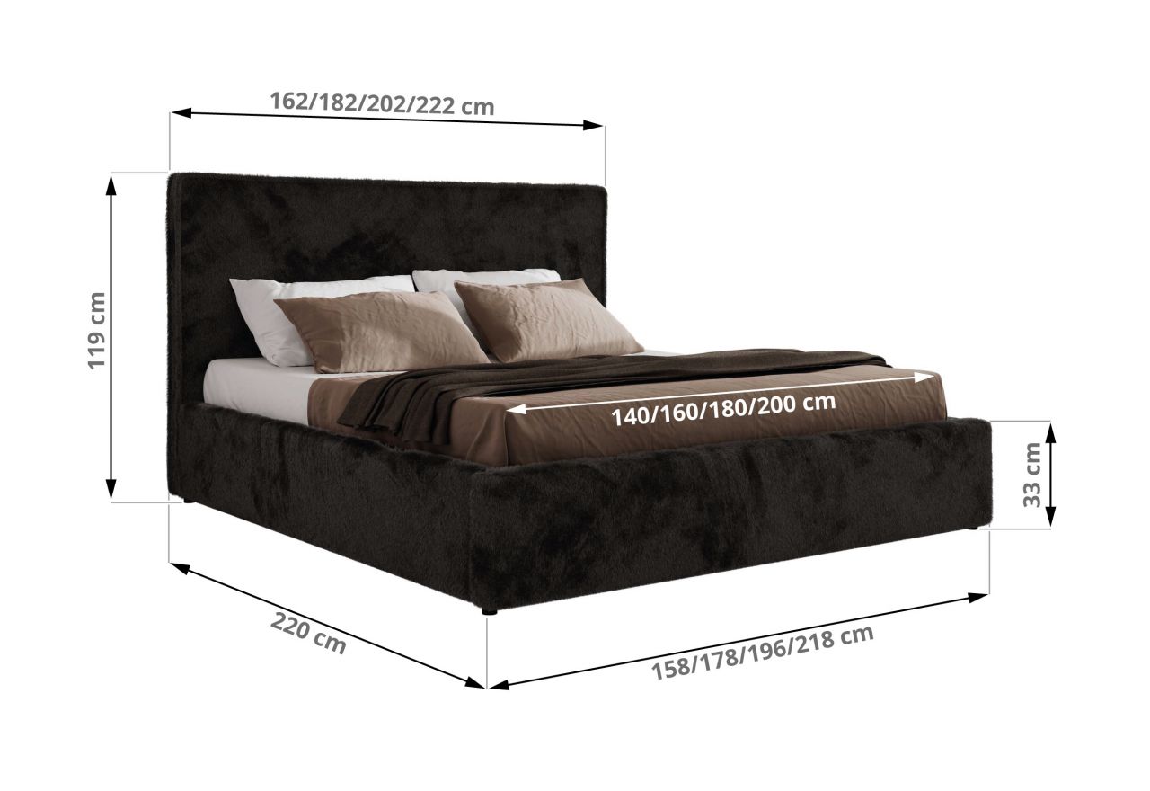 Łóżko tapicerowane CORIVO CLASSIC 200x200 - materac multipocket - czarny, plusz