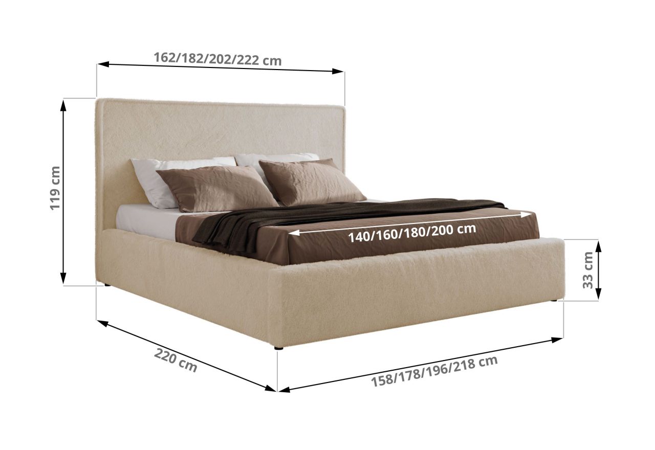 Łóżko tapicerowane CORIVO CLASSIC 160x200 - materac piankowy - kremowy, plusz