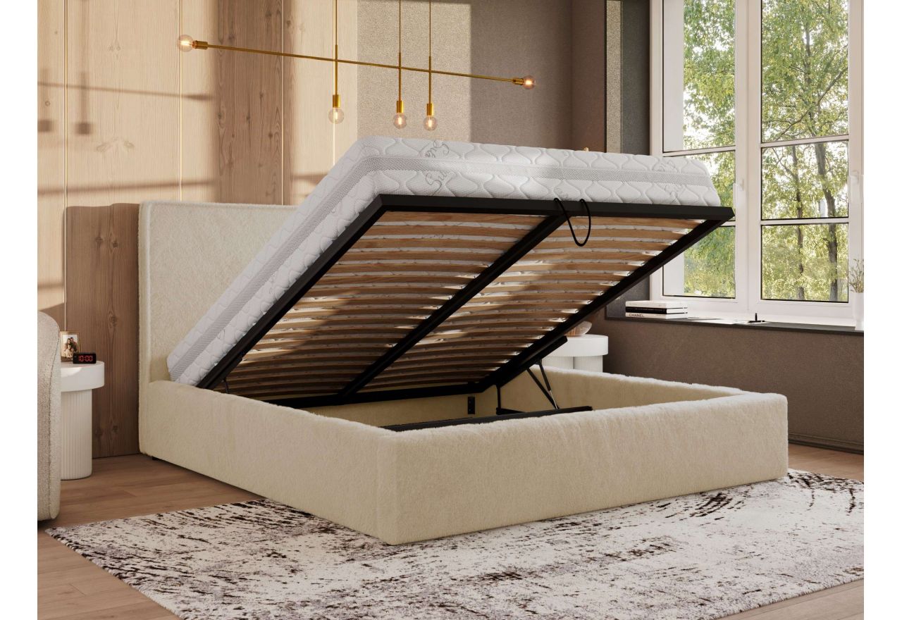 Łóżko tapicerowane CORIVO CLASSIC 180x200 - materac piankowy - kremowy, plusz