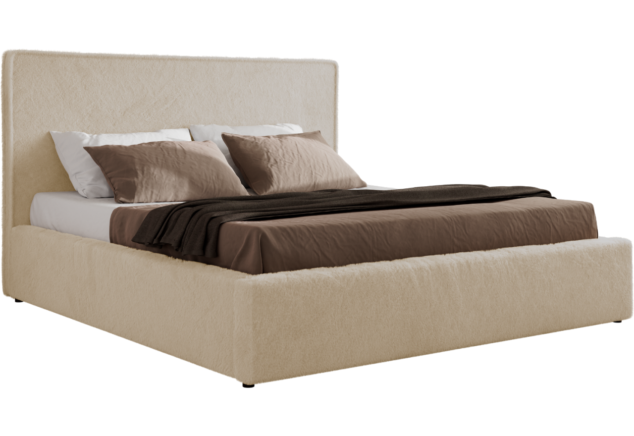Łóżko tapicerowane CORIVO CLASSIC 200x200 - materac piankowy - kremowy, plusz