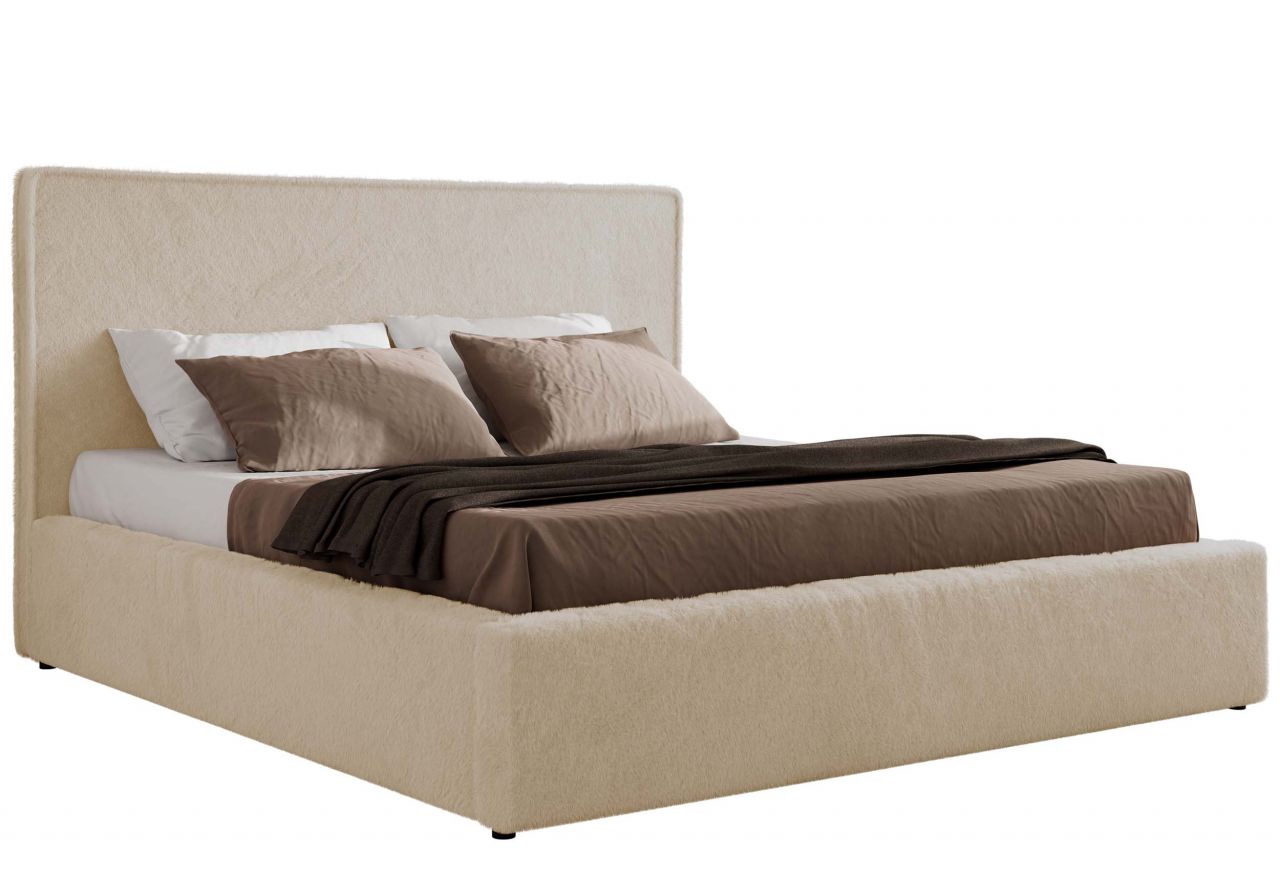Łóżko tapicerowane CORIVO CLASSIC 160x200 - materac multipocket - kremowy, plusz