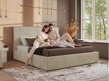 Łóżko tapicerowane CORIVO CLASSIC 180x200 - materac multipocket - kremowy, plusz