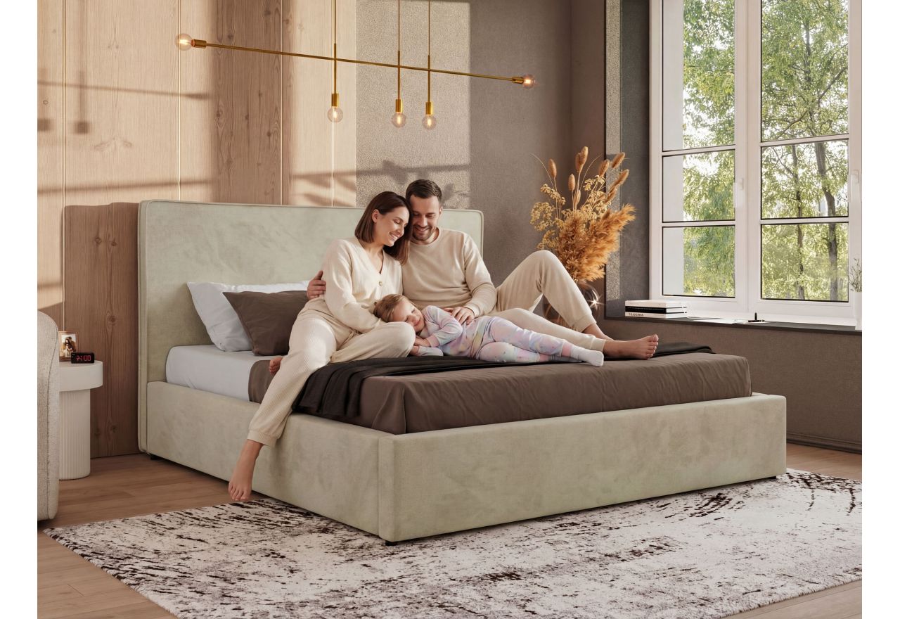 Łóżko tapicerowane CORIVO CLASSIC 180x200 - materac multipocket - kremowy, plusz