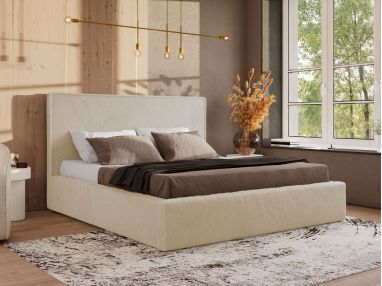 Łóżko tapicerowane CORIVO CLASSIC 200x200 - materac multipocket - kremowy, plusz