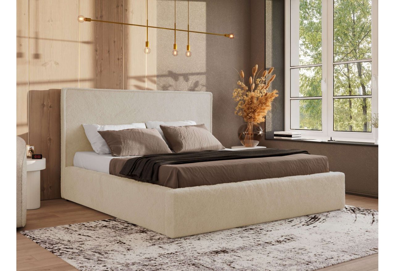 Łóżko tapicerowane CORIVO CLASSIC 200x200 - materac multipocket - kremowy, plusz