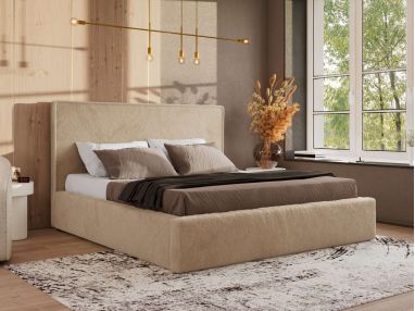 Łóżko tapicerowane CORIVO CLASSIC 140x200 - materac piankowy - beżowy, plusz