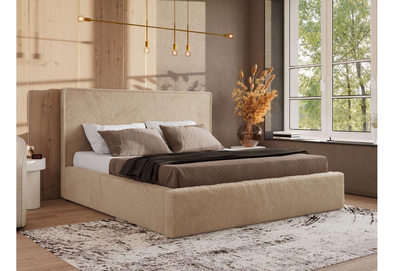 Łóżko tapicerowane CORIVO CLASSIC 180x200 - materac piankowy - beżowy, plusz