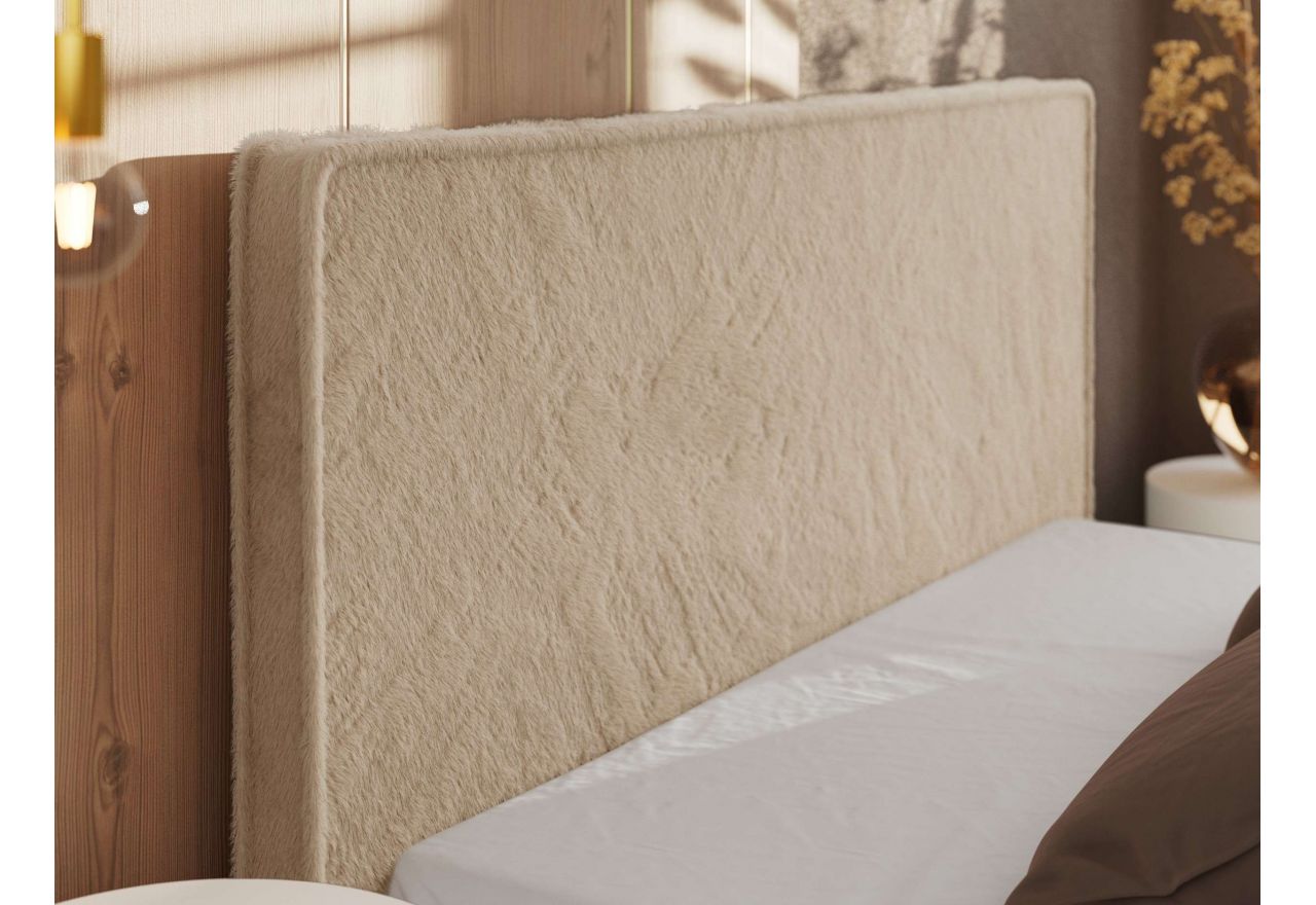 Łóżko tapicerowane CORIVO CLASSIC 140x200 - materac pocket - beżowy, plusz